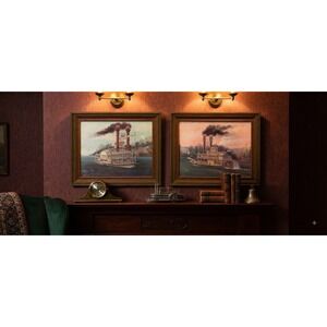 Vintage K Chin Framed Steamboat Prints Set of 2 Natchez Belle Riverboat Art